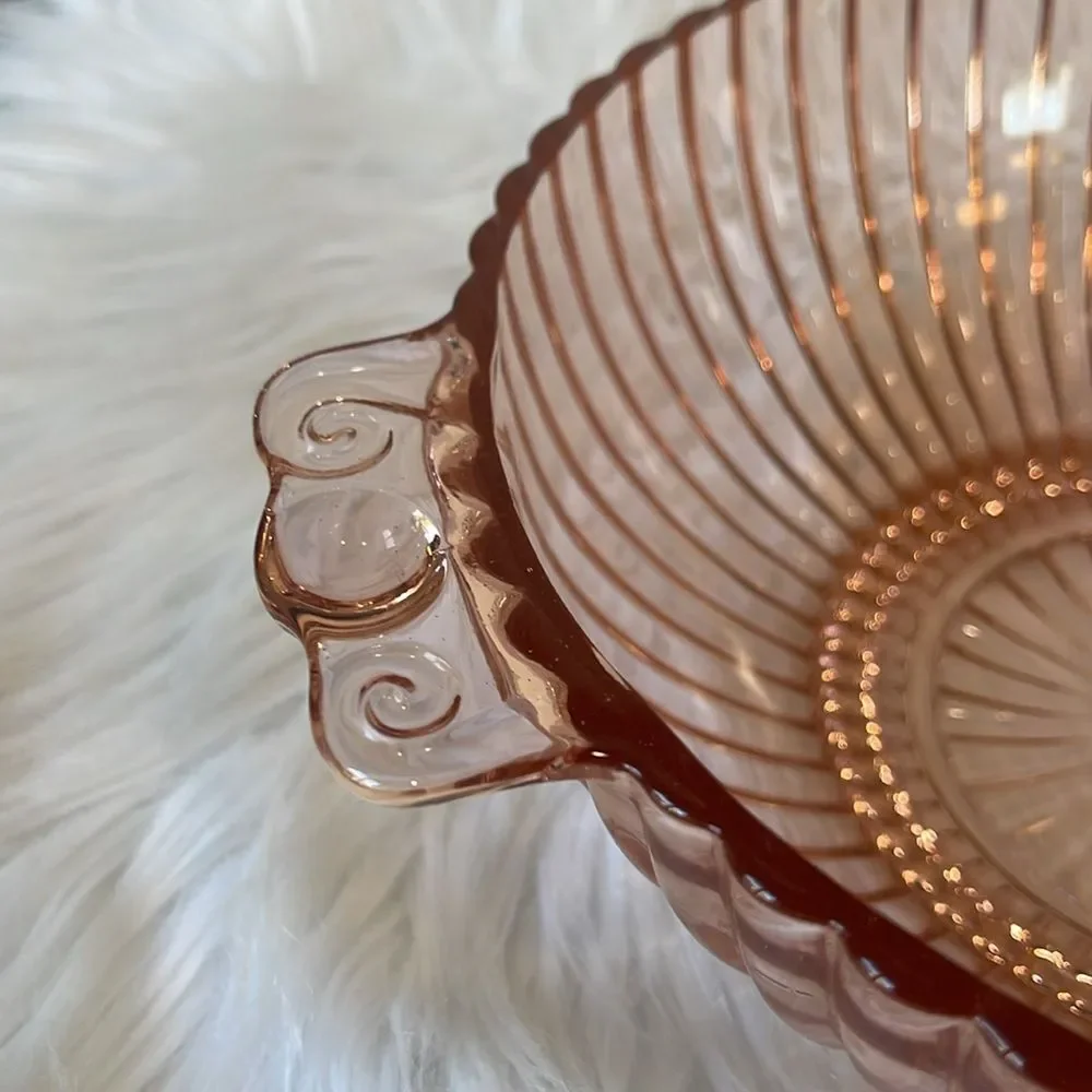 ANCHOR HOCKING PINK DEPRESSION GLASS RIBBED 8